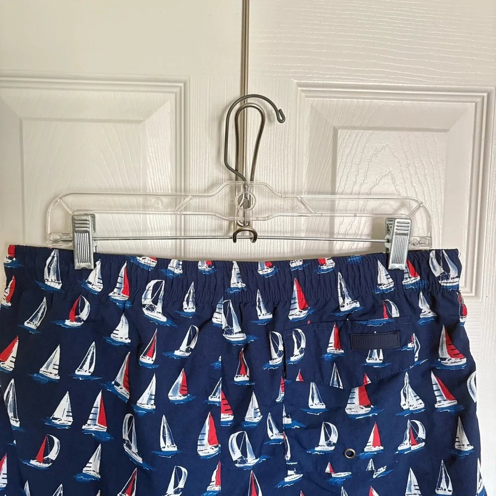 Rainforest Small Blue Sailboat Print Brief Lined Swim Trunks Water Shorts Resort